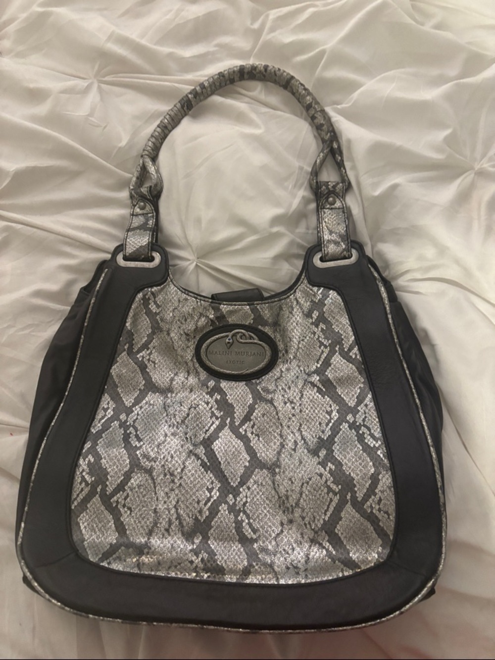 Milani Silver-Gray Snakeskin-Print Shoulder Bag